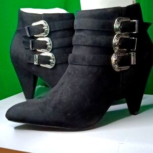 Ashley Stewart's Black Suede Buckle Boots